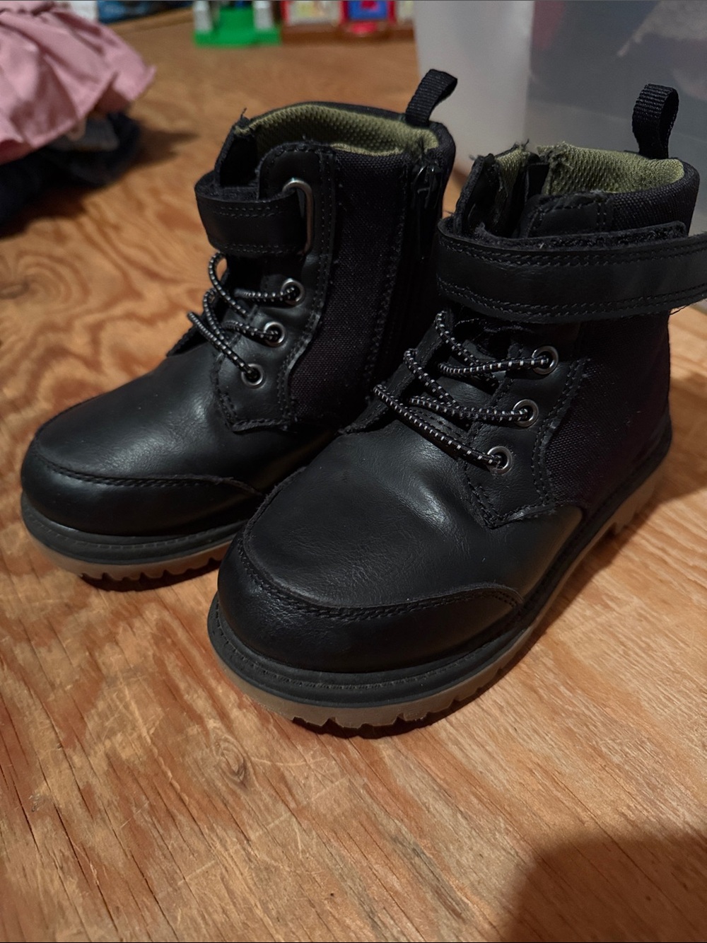 wonder nation Black Lace-Up Kids Ankle Boots with Side Zip